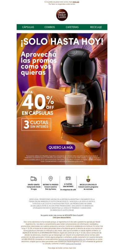 Último día de Dolce Days 🚨 Hasta 40% OFF en cápsulas