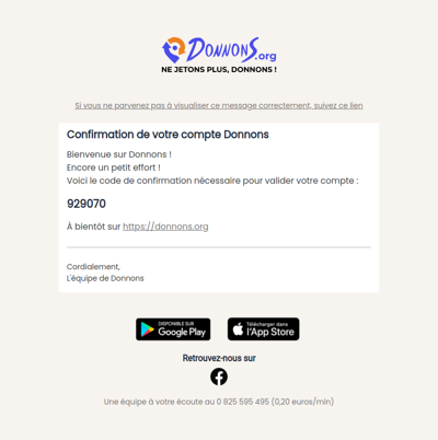 Confirmation de votre compte Donnons.org