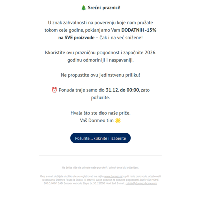 🔔 Samo DANAS dodatnih -15% na SVE!