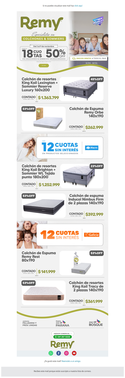 🛏️ Llegó el Cyber Monday a Remy: ¡Envío gratis, hasta 50% OFF y 18 cuotas sin interés! 🌙