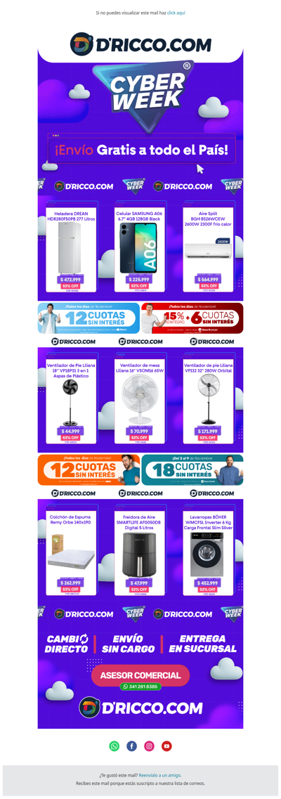 🔥 ¡Extendimos el #Cyber en D'Ricco.com! Envío GRATIS, hasta 60% OFF y cuotas sin interés