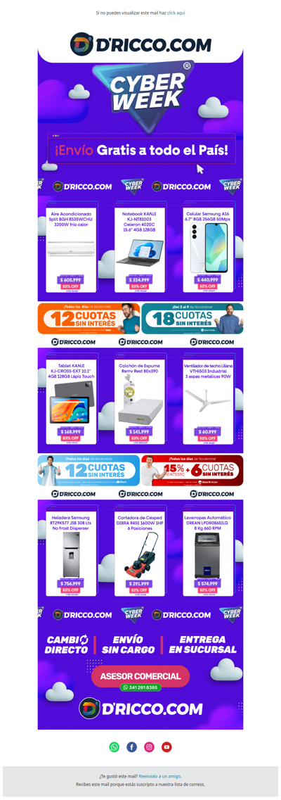 ⏱️ ¡Últimos días de #CyberWeek con envío GRATIS! Aprovechá en D'Ricco.com