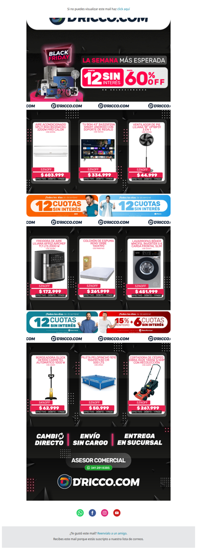 ⏰ ¡Último día de #BlackWeek con envío GRATIS! Hasta 60% OFF y 12 cuotas en D'Ricco.com