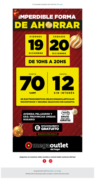 🔥 ¡HOY! Vení al Mega Outlet del Hogar y aprovechá descuentos de hasta 70% y 12 cuotas.