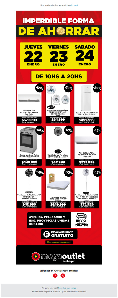 🔥 ¡Tres días con todas estas ofertas en aires, electro y climatización! 70% OFF en el MEGA OUTLET DEL HOGAR