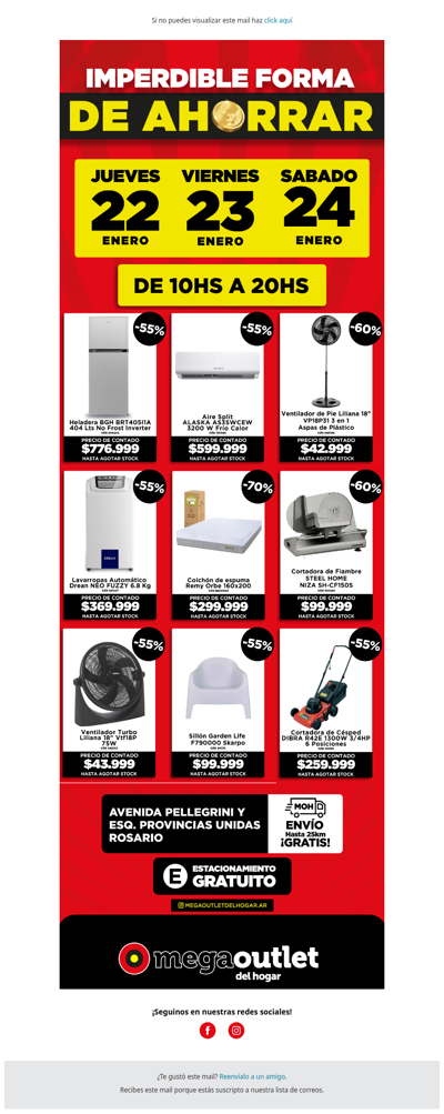 🔥 ¡Hoy: 70% OFF y 12 cuotas en aires, electro y ventiladores! Vení al Mega Outlet del Hogar