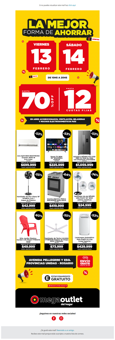 🔥 ¡Hoy: hasta 70% OFF y 12 cuotas! Te esperamos en el Mega Outlet del Hogar