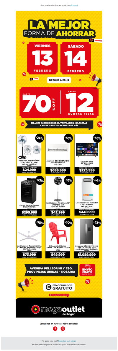 🔥 ¡Último día: hasta 70% OFF y 12 cuotas! Vení al Mega Outlet del Hogar