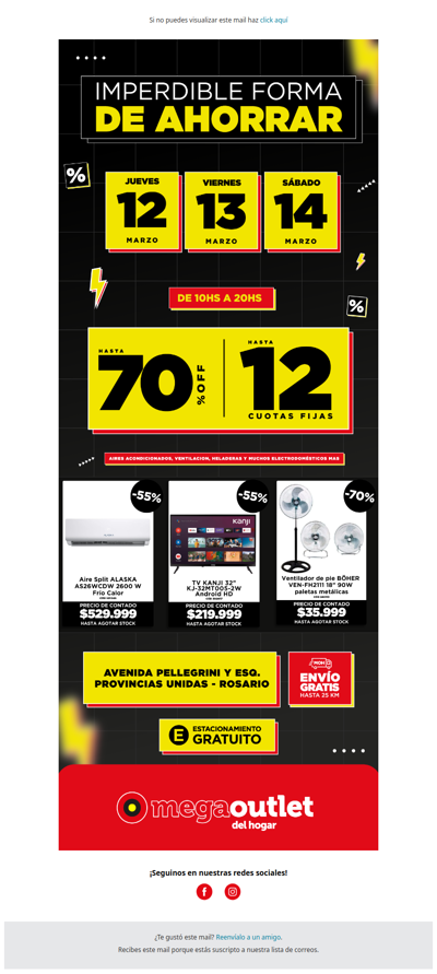 🔥 ¡3 días de Mega Outlet del Hogar: aires, TV, heladeras y mucho más con hasta 70% OFF!