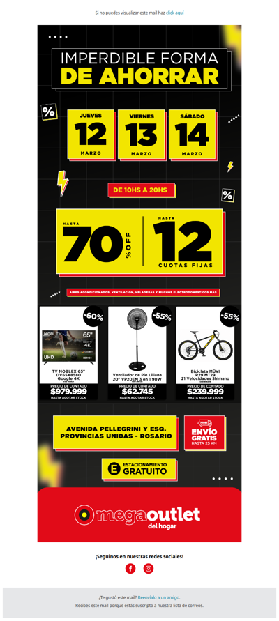 🔥 ¡HOY! Hasta 70% OFF y hasta 12 cuotas fijas en el Mega Outlet del Hogar