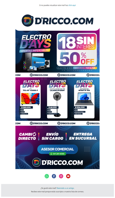 ⚡Se terminan los ELECTRO D'AYS⚡ ¡Hasta 18 cuotas sin interés y 50% OFF en D'Ricco.com!