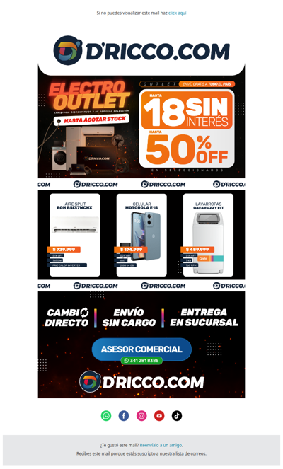 🛒 ¡ELECTRO OUTLET con hasta 50% OFF y 18 cuotas sin interés en D'Ricco.com!