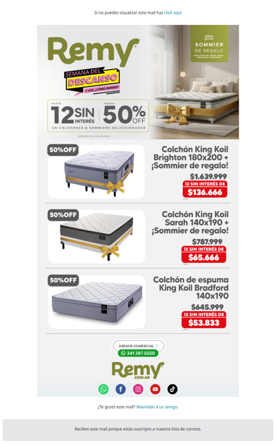 🛏️ Hasta 50% OFF, 12 sin interés y ¡sommier de regalo en Remy!