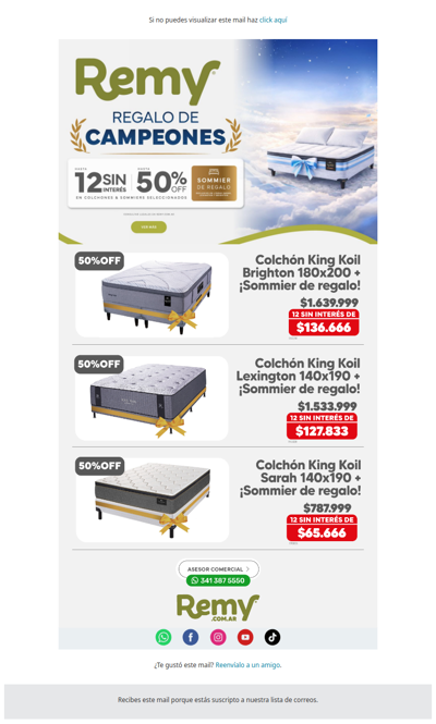 🛏️ Regalo de campeones en Remy, ¡con 12 sin interés y 50% OFF!
