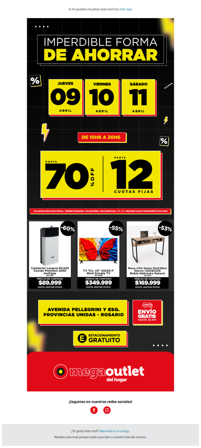 🛒 ¡Últimos días: hasta 70% OFF y 12 cuotas fijas en el Mega Outlet del Hogar!