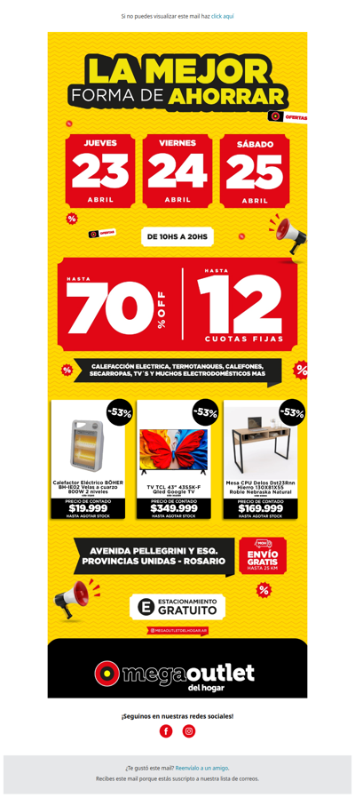 🛒 ¡AHORRÁ HOY con hasta 70% OFF y 12 cuotas en el Mega Outlet del Hogar!