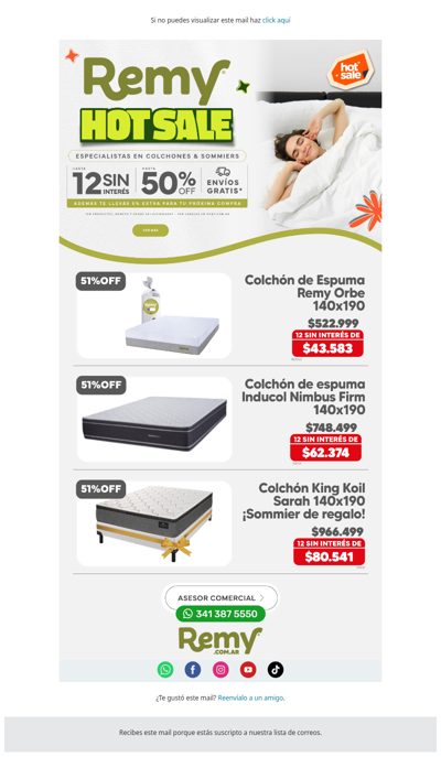 🛏️ ¡Hot Sale en Remy! Hasta 12 cuotas sin interés en Remy.com.ar