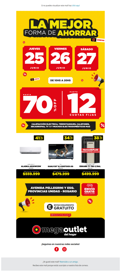 🛒 ¡AHORRÁ HOY con hasta 70% OFF y 12 cuotas en el Mega Outlet del Hogar!