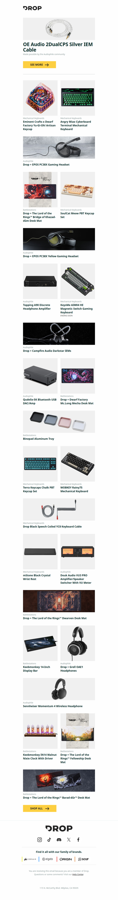 OE Audio 2DualCPS Silver IEM Cable, Eminent Crafts x Dwarf Factory Yu-Gi-Oh! Artisan Keycap, Angry Miao Cyberboard Terminal Mechanical Keyboard and more...