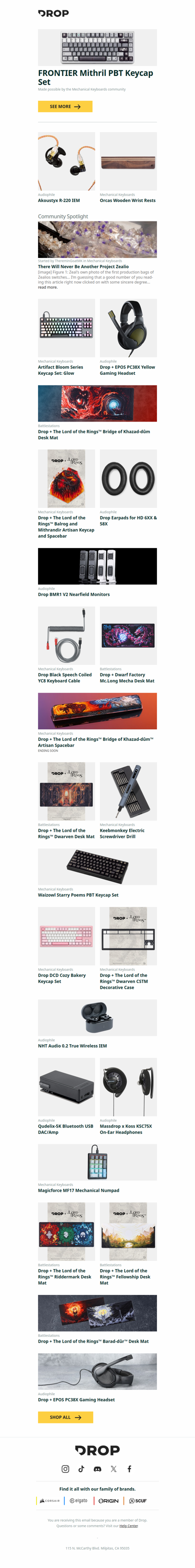 FRONTIER Mithril PBT Keycap Set, Akoustyx R-220 IEM, Orcas Wooden Wrist Rests and more...