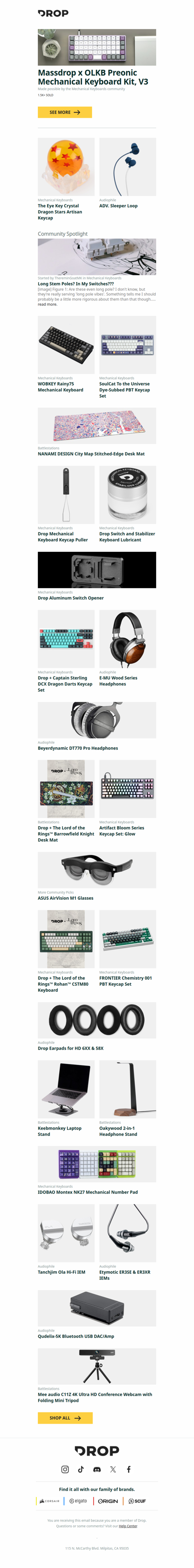 Massdrop x OLKB Preonic Mechanical Keyboard Kit, V3, The Eye Key Crystal Dragon Stars Artisan Keycap, ADV. Sleeper Loop and more...