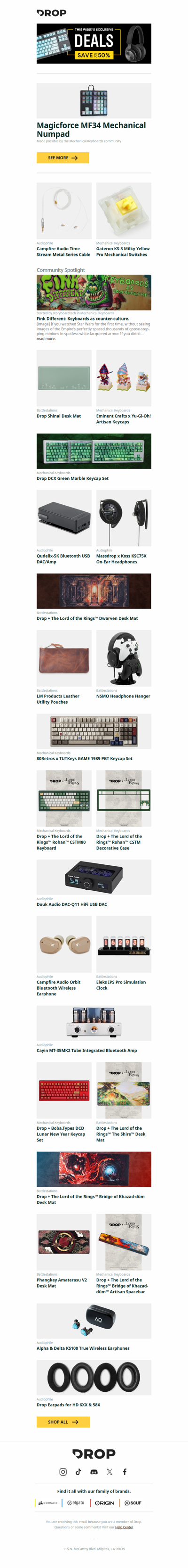 Magicforce MF34 Mechanical Numpad, Campfire Audio Time Stream Metal Series Cable, Gateron KS-3 Milky Yellow Pro Mechanical Switches and more...