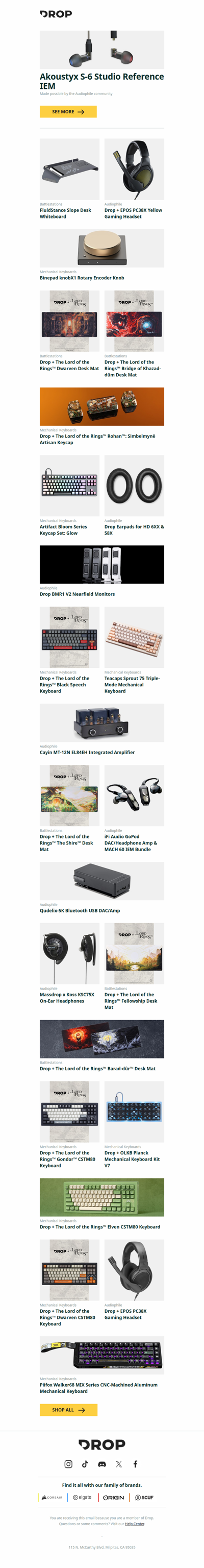 Akoustyx S-6 Studio Reference IEM, FluidStance Slope Desk Whiteboard, Drop + EPOS PC38X Yellow Gaming Headset and more...