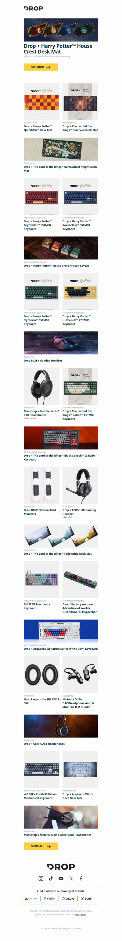 Drop + Harry Potter™ House Crest Desk Mat, Drop + Harry Potter™ Quidditch™ Desk Mat, Drop + The Lord of the Rings™ Dwarven Desk Mat and more...