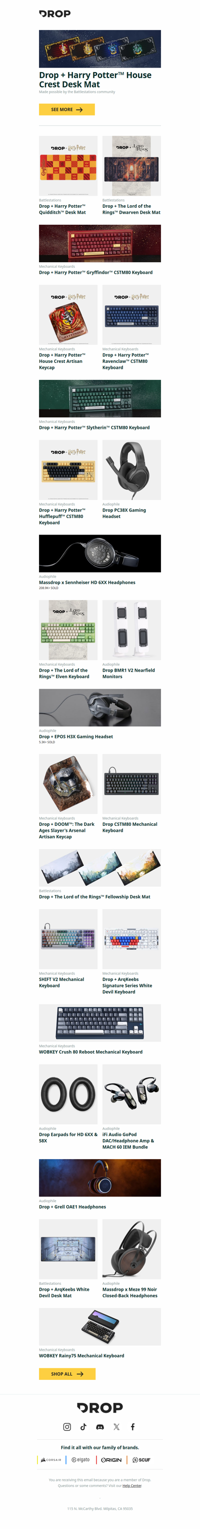 Drop + Harry Potter™ House Crest Desk Mat, Drop + Harry Potter™ Quidditch™ Desk Mat, Drop + The Lord of the Rings™ Dwarven Desk Mat and more...