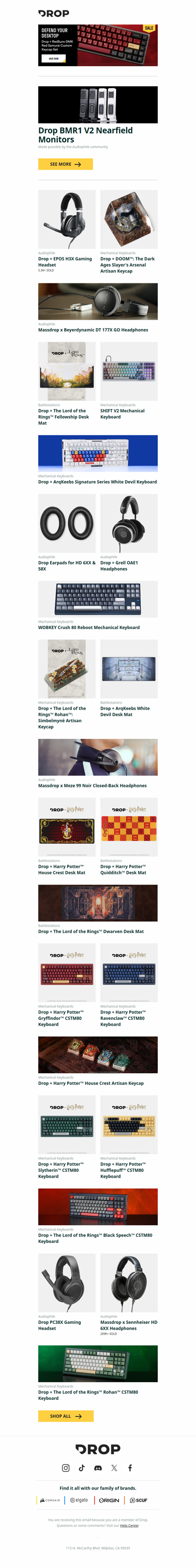 Drop BMR1 V2 Nearfield Monitors, Drop + EPOS H3X Gaming Headset, Drop + DOOM™: The Dark Ages Slayer's Arsenal Artisan Keycap and more...