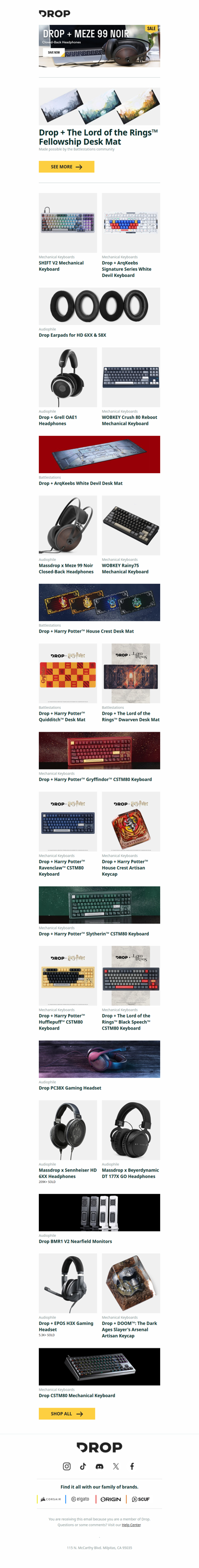 Drop + The Lord of the Rings™ Fellowship Desk Mat, SHIFT V2 Mechanical Keyboard, Drop + ArqKeebs Signature Series White Devil Keyboard and more...