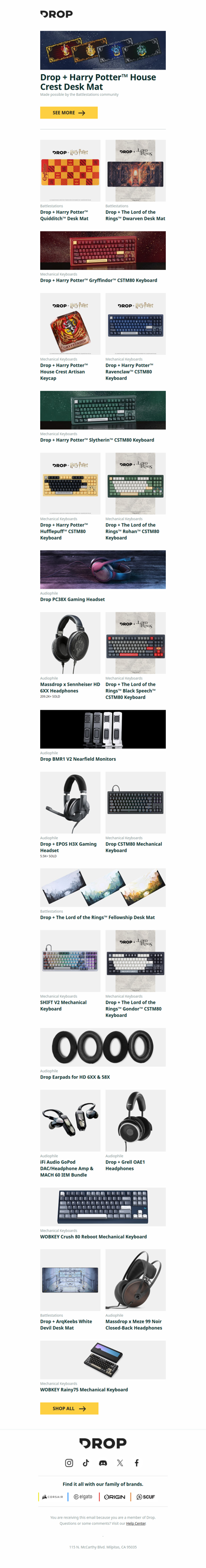 Drop + Harry Potter™ House Crest Desk Mat, Drop + Harry Potter™ Quidditch™ Desk Mat, Drop + The Lord of the Rings™ Dwarven Desk Mat and more...