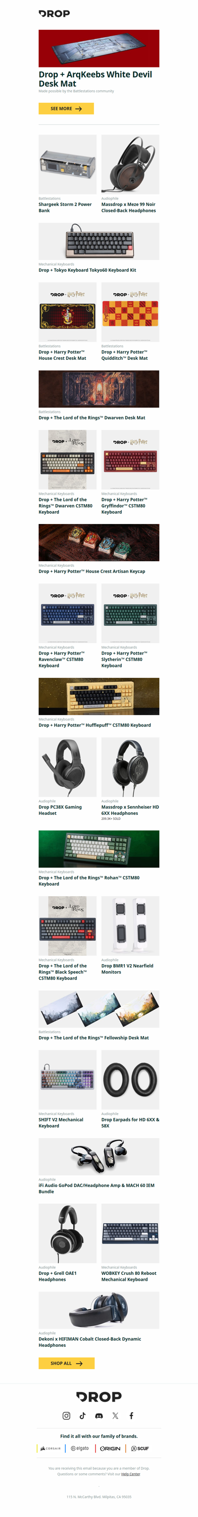 Drop + ArqKeebs White Devil Desk Mat, Shargeek Storm 2 Power Bank, Massdrop x Meze 99 Noir Closed-Back Headphones and more...