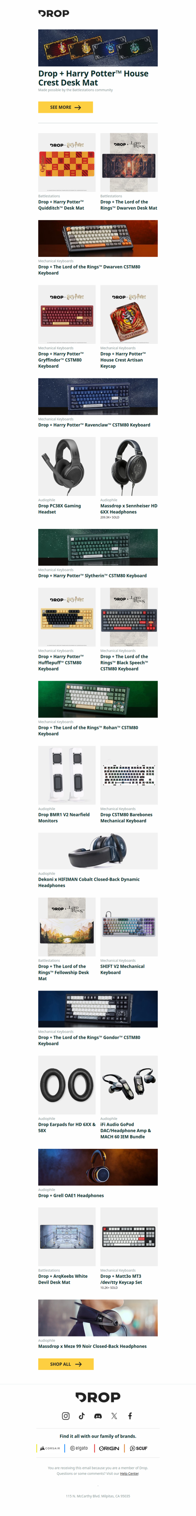 Drop + Harry Potter™ House Crest Desk Mat, Drop + Harry Potter™ Quidditch™ Desk Mat, Drop + The Lord of the Rings™ Dwarven Desk Mat and more...