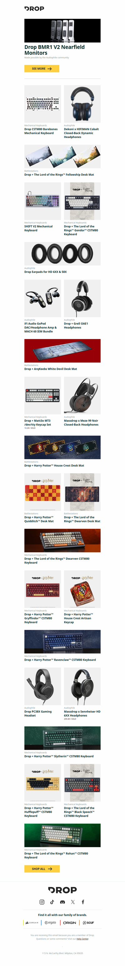 Drop BMR1 V2 Nearfield Monitors, Drop CSTM80 Barebones Mechanical Keyboard, Dekoni x HIFIMAN Cobalt Closed-Back Dynamic Headphones and more...