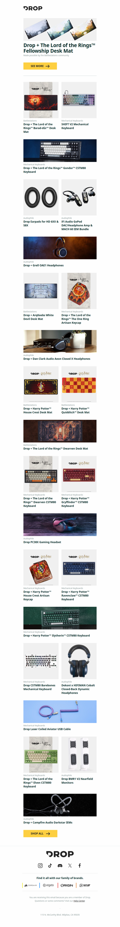 Drop + The Lord of the Rings™ Fellowship Desk Mat, Drop + The Lord of the Rings™ Barad-dûr™ Desk Mat, SHIFT V2 Mechanical Keyboard and more...