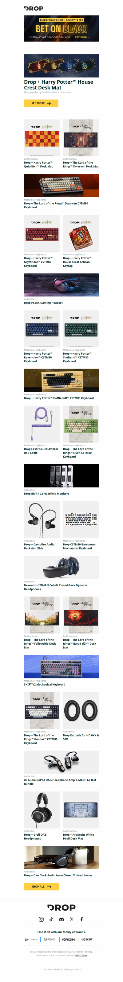 Drop + Harry Potter™ House Crest Desk Mat, Drop + Harry Potter™ Quidditch™ Desk Mat, Drop + The Lord of the Rings™ Dwarven Desk Mat and more...