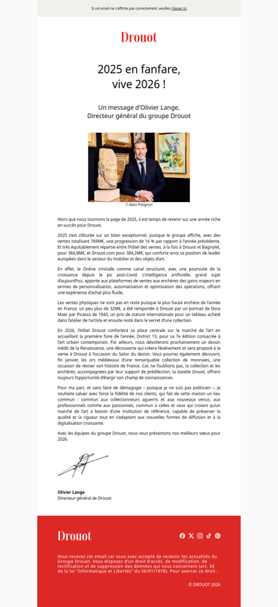 Vœux 2026 d’Olivier Lange, directeur général de Drouot