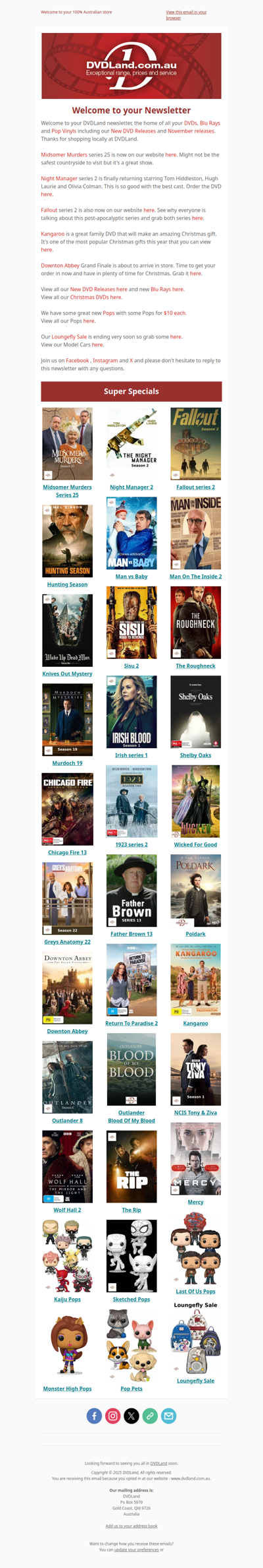 DVDLand Newsletter - Midsomer Murders 25, Night Manager 2, Fallout 2, Kangaroo 🎅