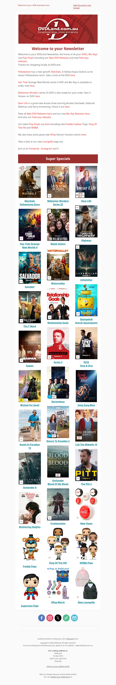 DVDLand Newsletter - Marshals Yellowstone, Midsomer Murders 25, Dear Life 💌