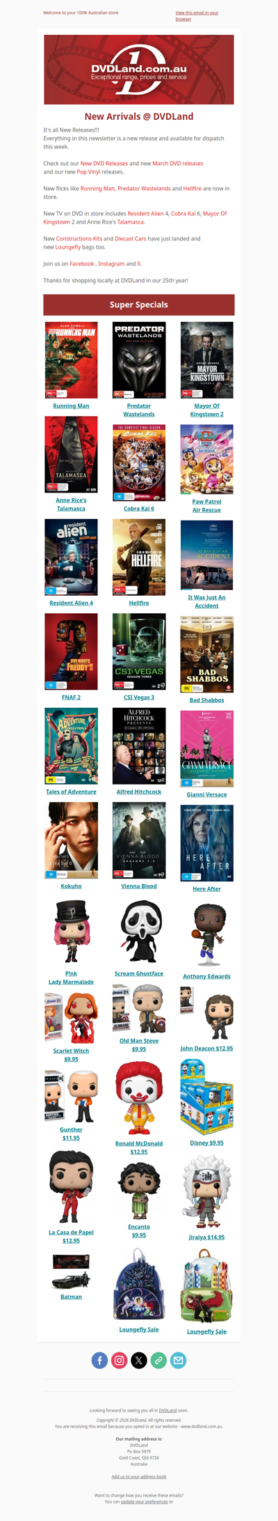 New Arrivals including Running Man, Predator Wastelands, Talamasca, Mayor Of Kingstown 2