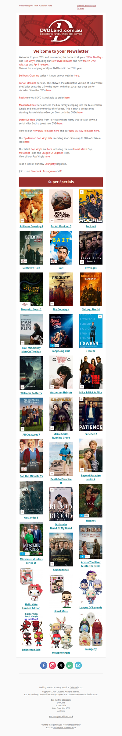 DVDLand Newsletter - Sullivans Crossing 4, For All Mankind 5, Rookie 8, Mosquito Coast 2 🦟🏖️
