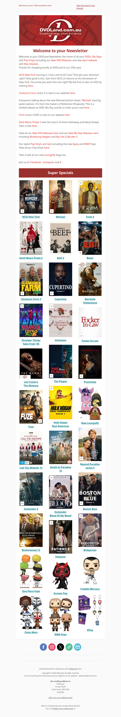 DVDLand Newsletter - NCIS New York, Clarkson 5, Prada 2, From 4, Michael 🧤