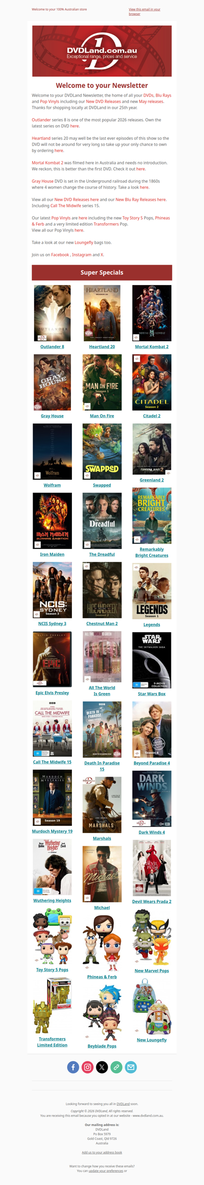 DVDLand Newsletter - Outlander 8, Heartland 20, Mortal Kombat 2, Gray House