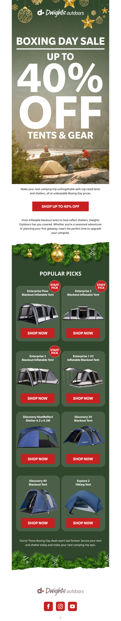 Boxing Day Sale: Up to 40% off Tents & Gear