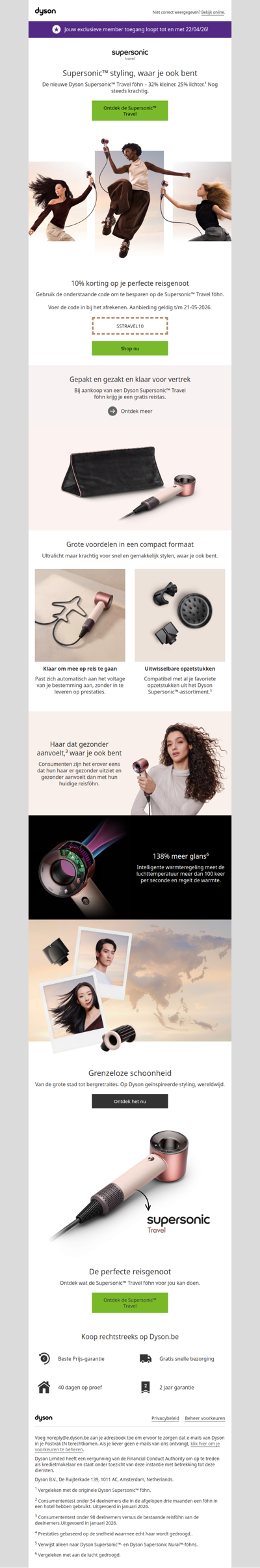 Net geland: de Dyson Supersonic™ Travel föhn