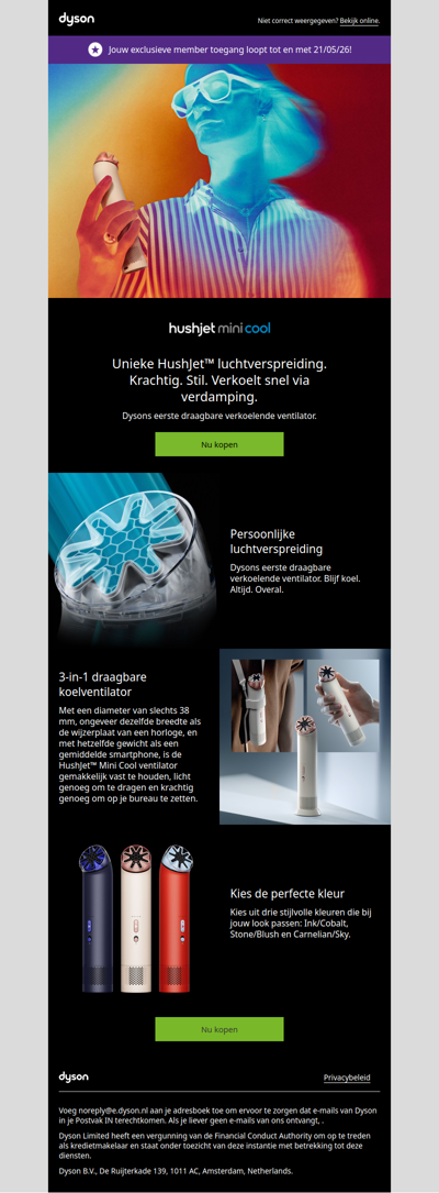 De Dyson HushJet™ Mini Cool ventilator is er