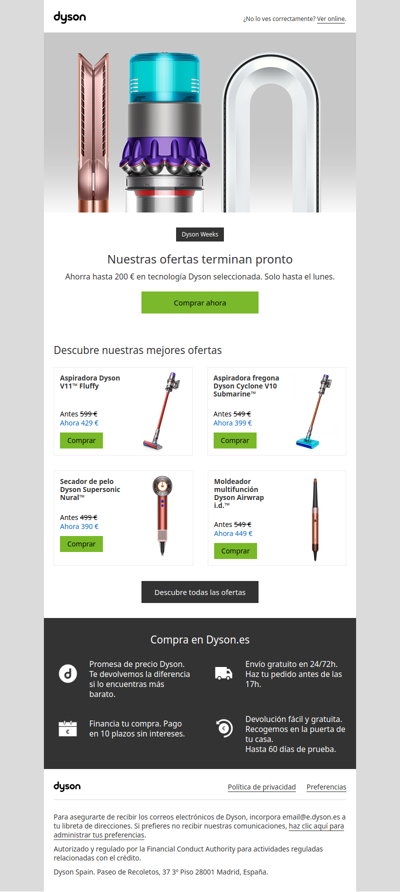 Dyson Weeks : nuestras ofertas terminan pronto
