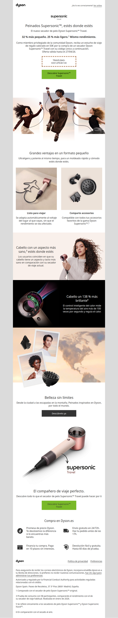 Ya está aquí el secador de pelo Dyson Supersonic™ Travel