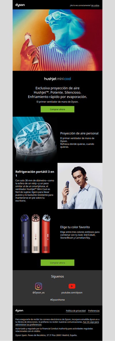 Ya está aquí el ventilador de mano Dyson HushJet™ Mini Cool Fan